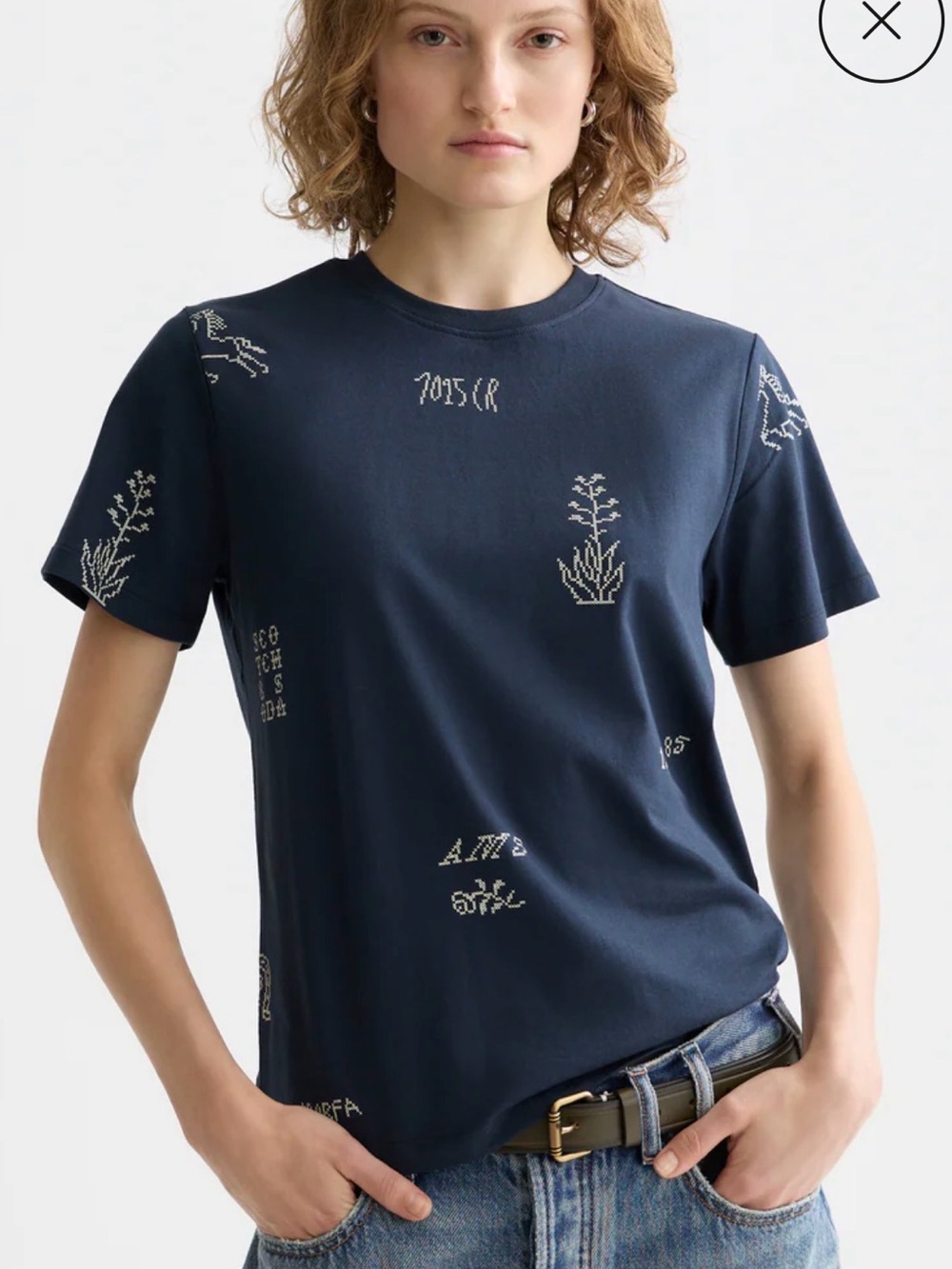 Scotch & Soda Navy Short-Sleeve Tee with White Embroidery Print